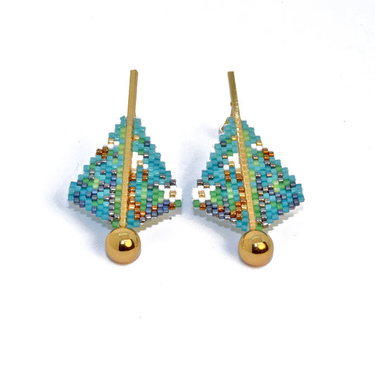 FINE ART EARRINGS IN TURQUOISE, AQUA GREEN, COPPER, GUNMETAL AND WHITE