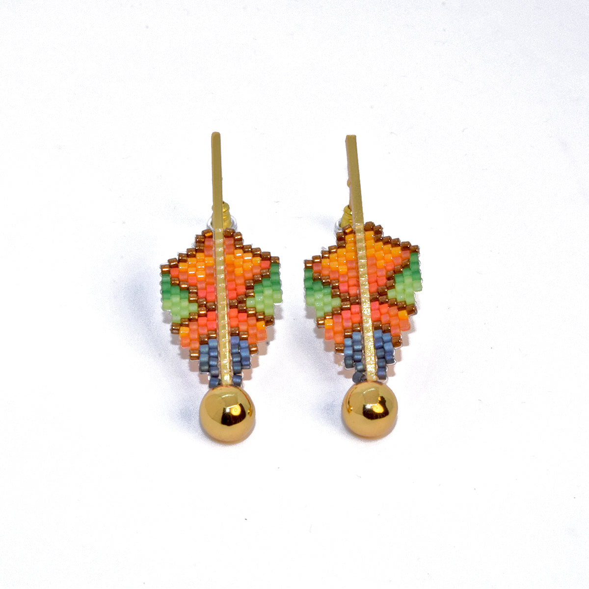 FINE ART EARRINGS IN COPPER, ORANGE, YELLOW, GREEN AND BLUE