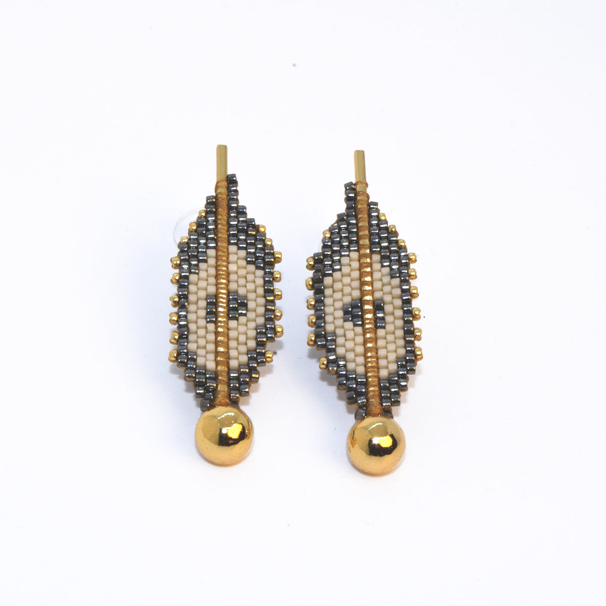 FINE ART EARRINGS IN GOLD, GUNMETAL AND BEIGE