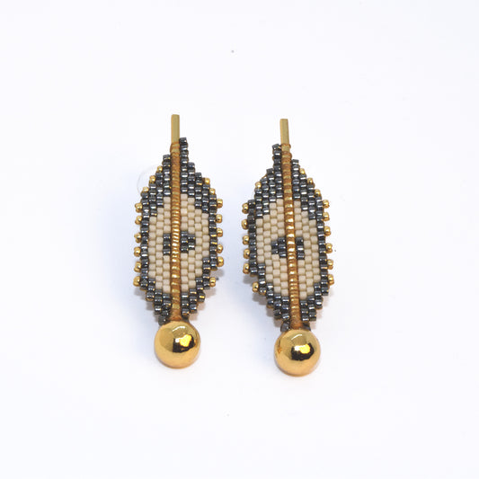 FINE ART EARRINGS IN GOLD, GUNMETAL AND BEIGE