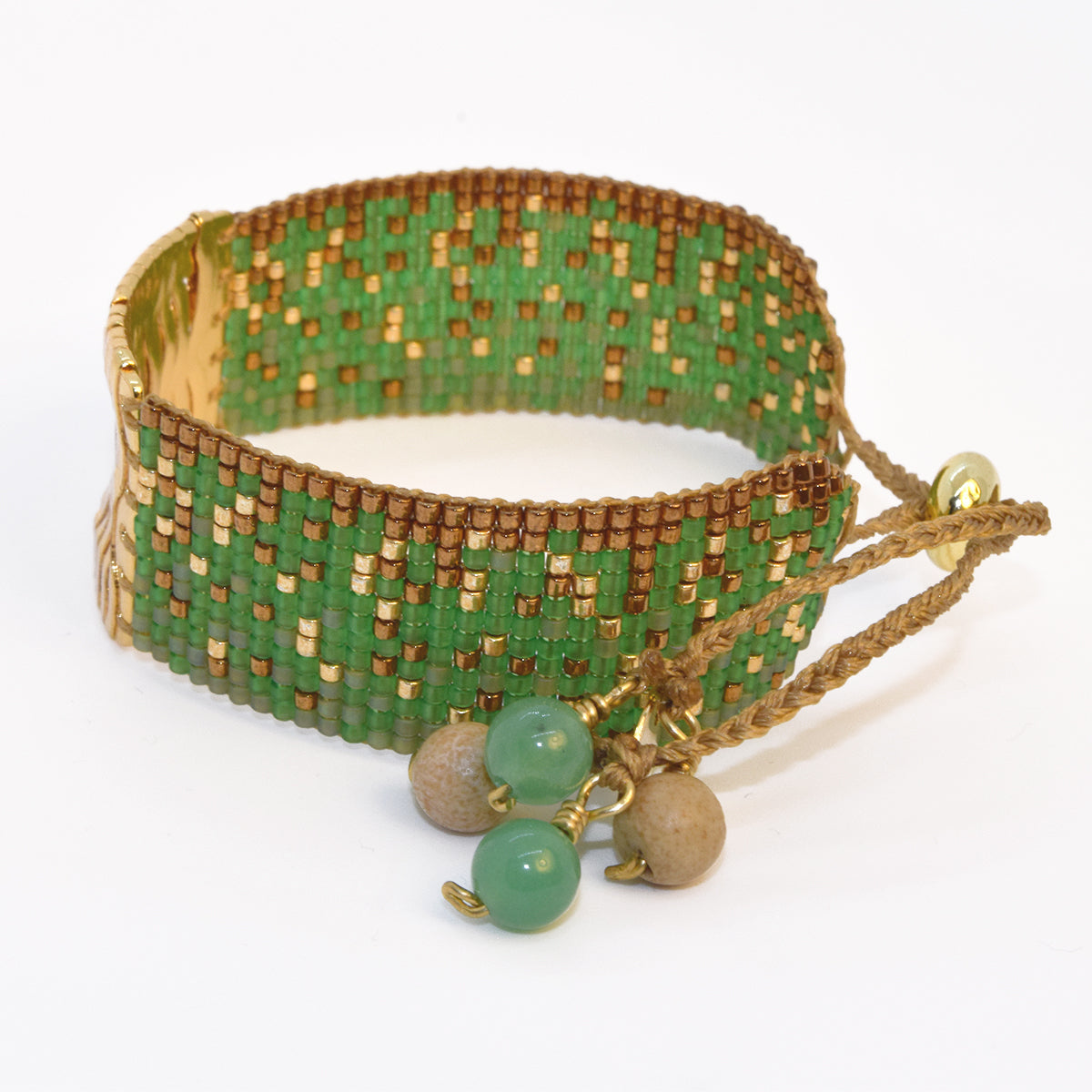 GOLD LACE BRACELET IN GOLD, EMERALD GREEN AND COPPER