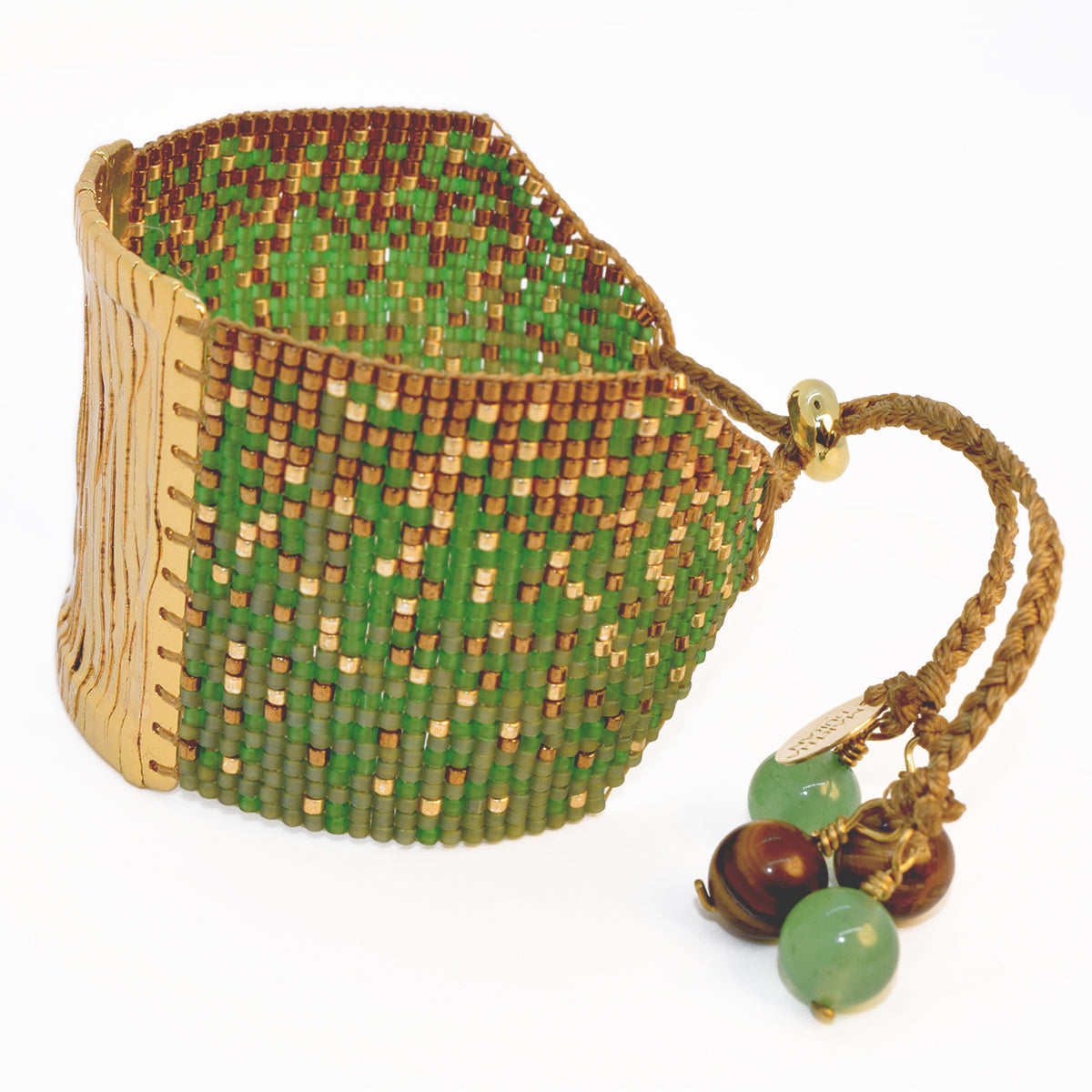 GOLD LACE BRACELET IN GOLD, EMERALD GREEN AND COPPER