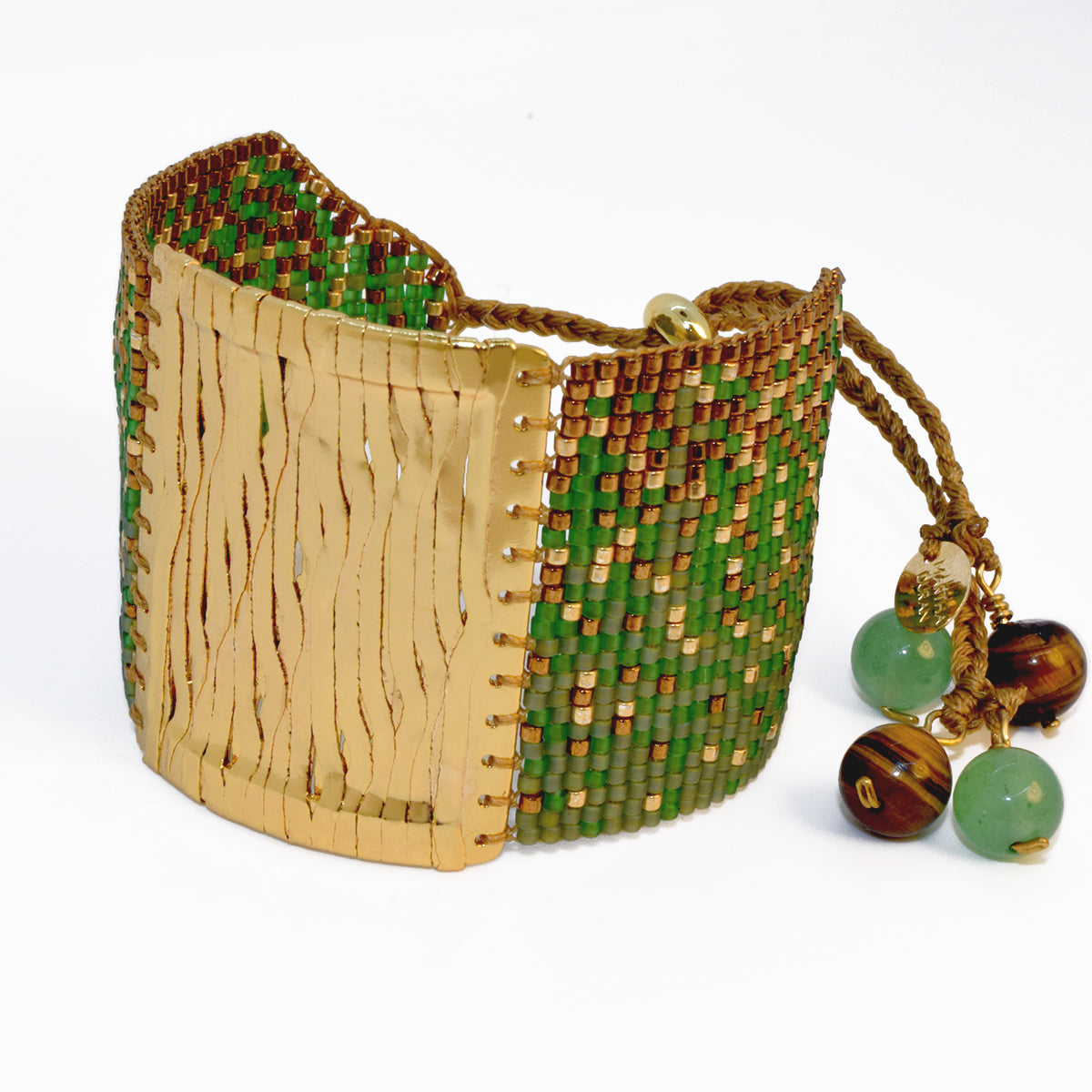 GOLD LACE BRACELET IN GOLD, EMERALD GREEN AND COPPER