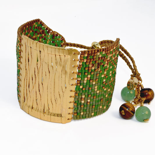 GOLD LACE BRACELET IN GOLD, EMERALD GREEN AND COPPER