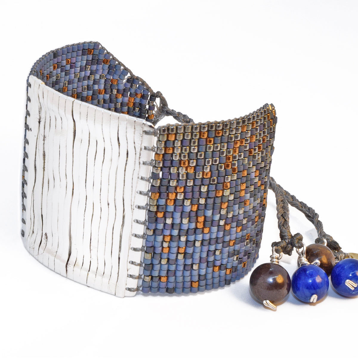 SILVER LACE BRACELET IN SILVER, LIGHT AND ROYAL BLUE AND COPPER