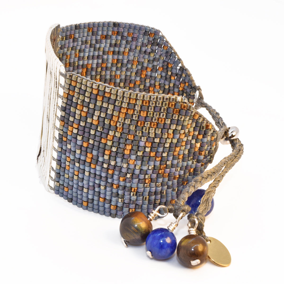SILVER LACE BRACELET IN SILVER, LIGHT AND ROYAL BLUE AND COPPER