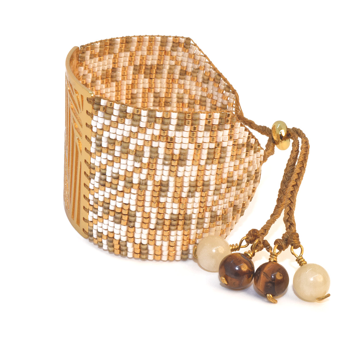 PALM BRACELET IN GOLD, BONE AND WHITE