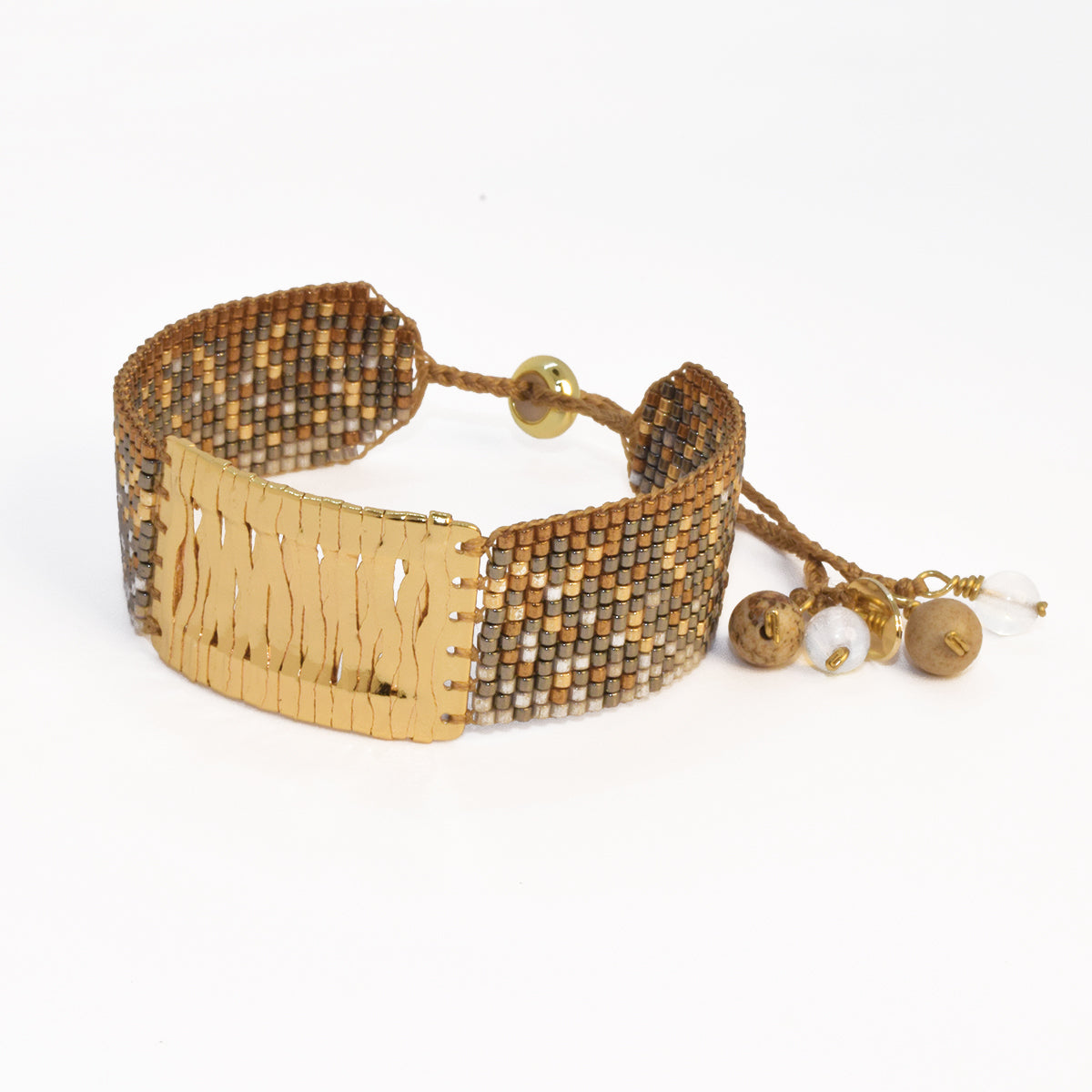 GOLD LACE BRACELET IN GOLD, GUN METAL GRAY AND WHITE