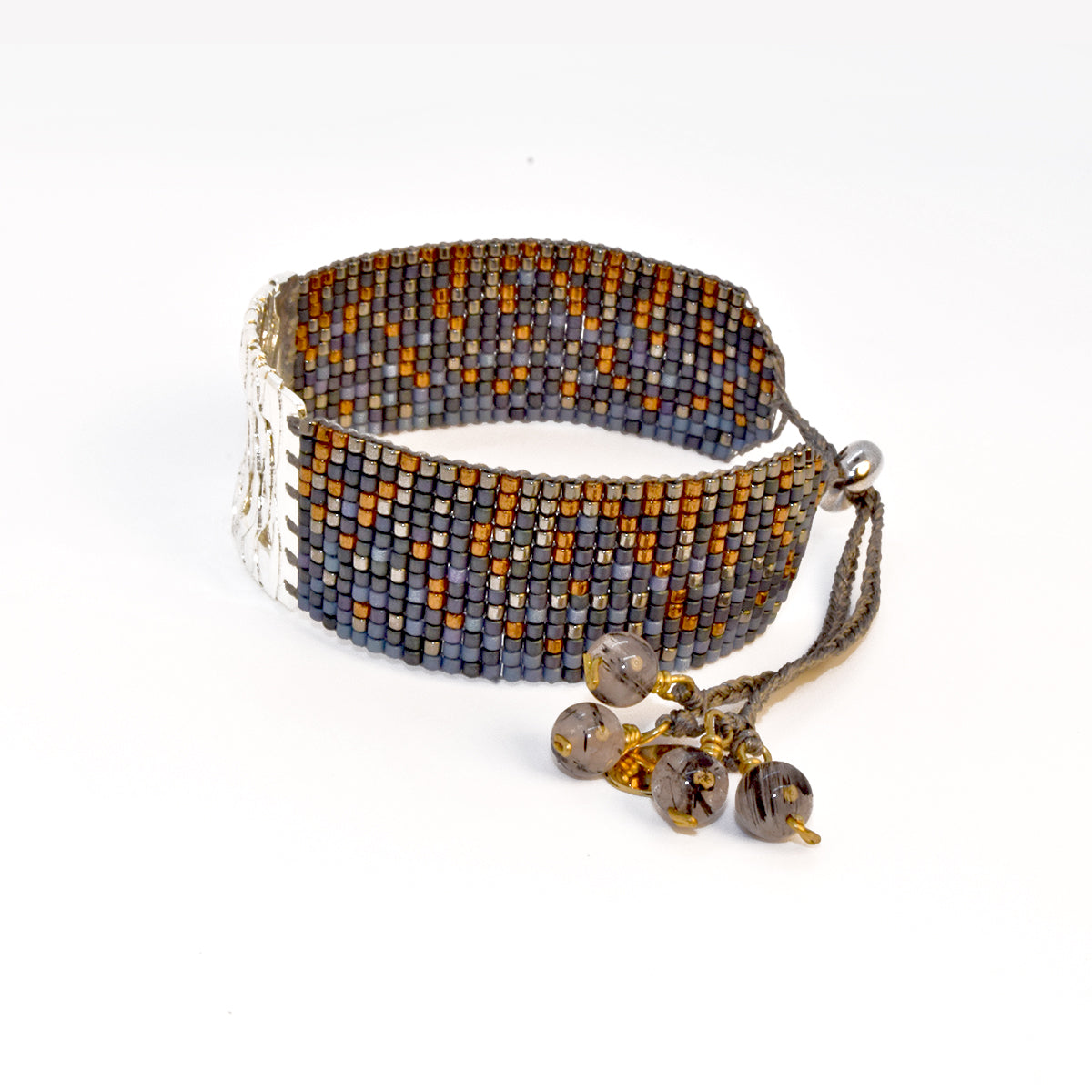 SILVER LACE BRACELET IN SILVER LIGHT AND ROYAL BLUE AND COPPER