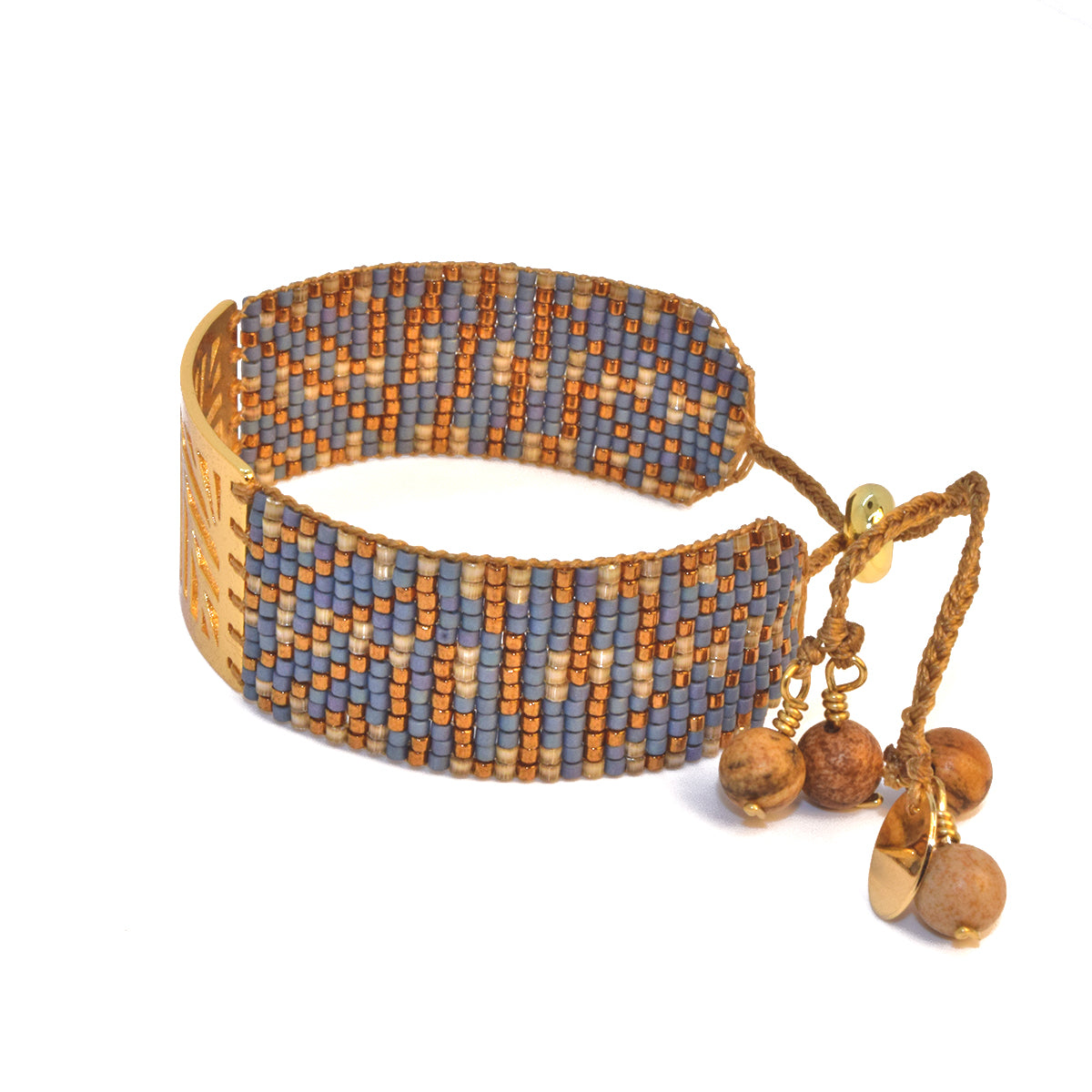 PALM BRACELET IN BRONZE, BONE AND SKY BLUE