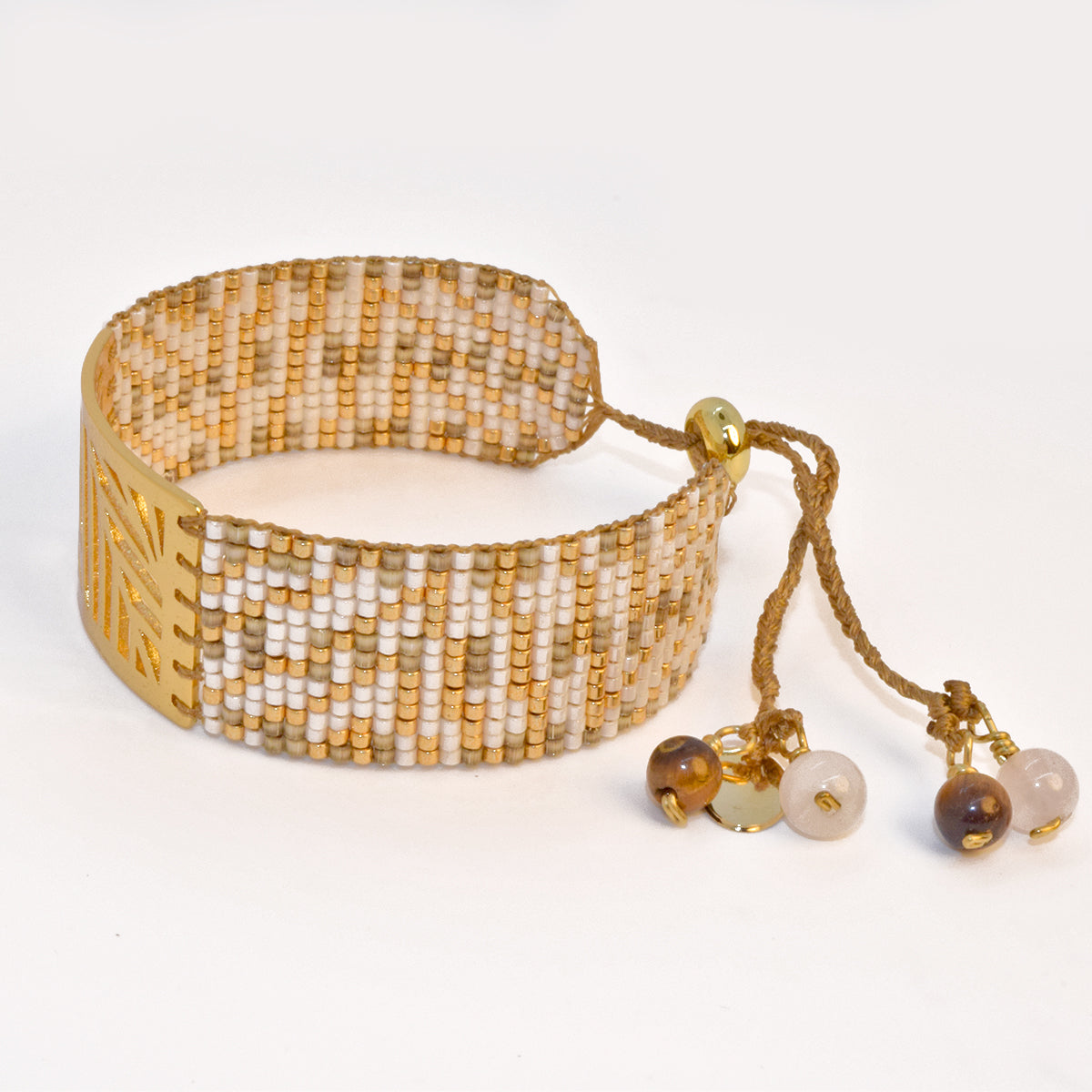 PALM BRACELET IN GOLD, BONE AND WHITE