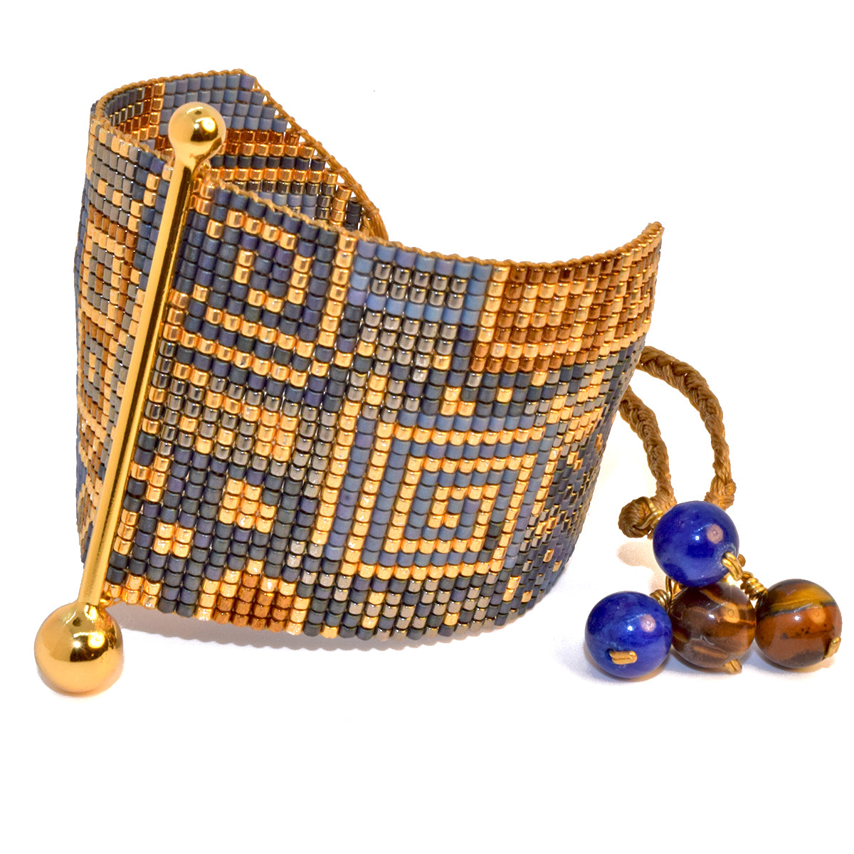 FINE ART BRACELET IN GOLD, BRONZE, METALLIC BLUE AND GUNMETAL