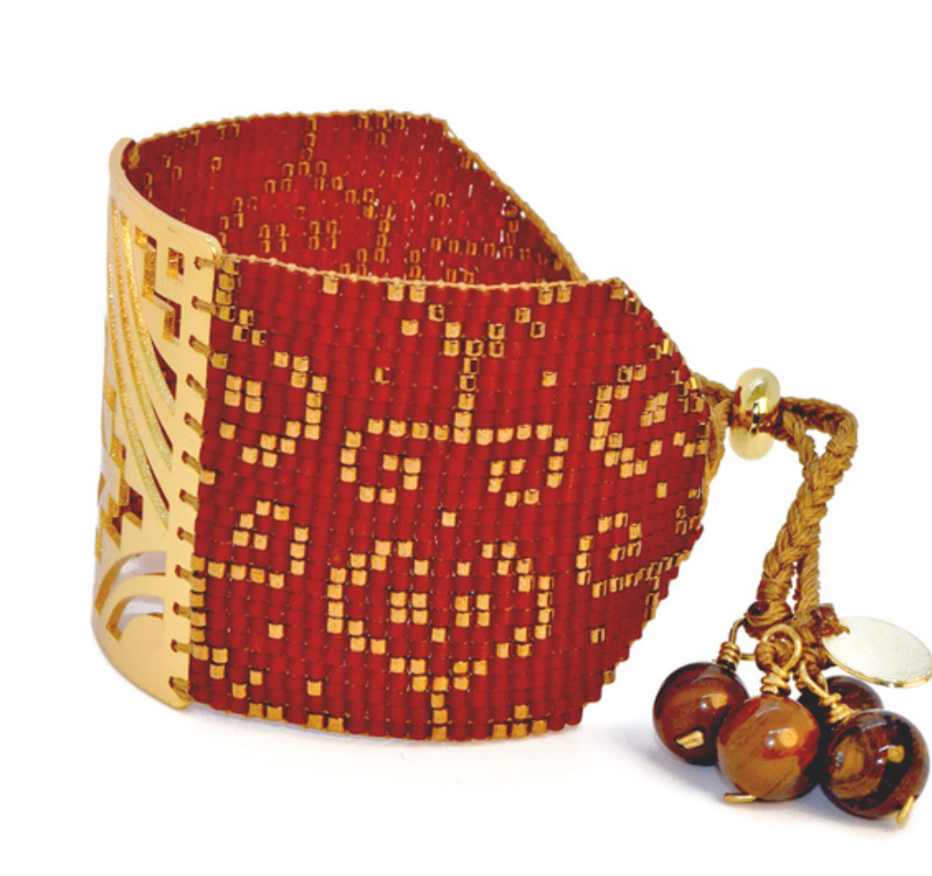 TRIBAL BRACELET IN GOLD AND DEEP RED