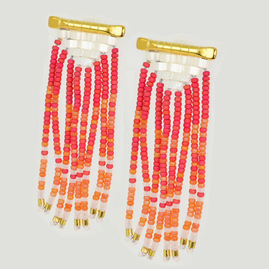 SUN RAYS EARRINGS IN CORAL, TANGELO, GOLD AND PEARL WHITE COLORS