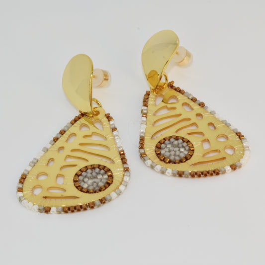 BUTTERFLY EARRINGS IN GOLD, PEARL WHITE AND COPPER