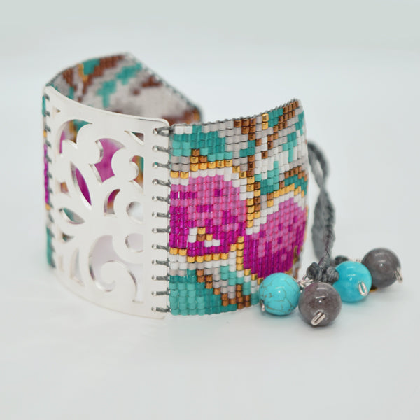 CAPRI BRACELET IN SPRING PLUM AND MINT GREEN COLORS WITH A MEDITERRANEAN LOOK