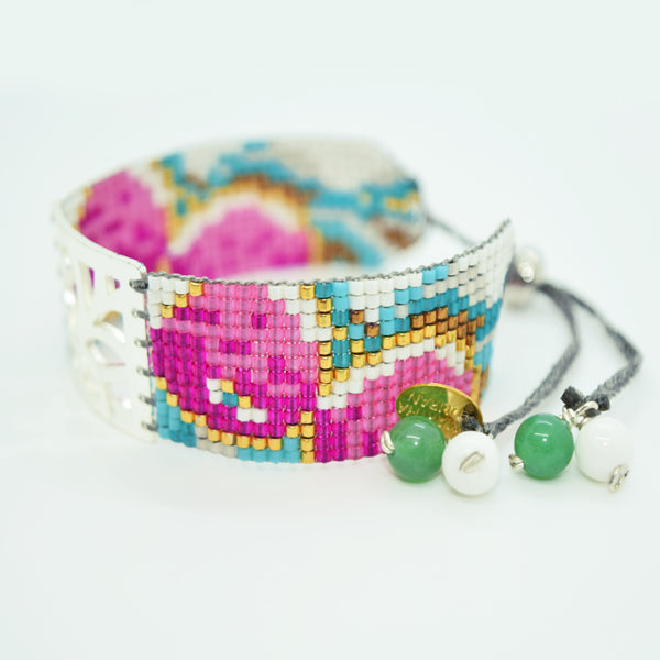 CAPRI BRACELET IN SPRING PLUM AND MINT GREEN COLORS WITH A MEDITERRANEAN LOOK