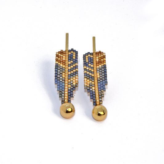 FINE ART EARRINGS IN GOLD, COPPER, GUNMETAL, BLUE AND METALLIC BLUE