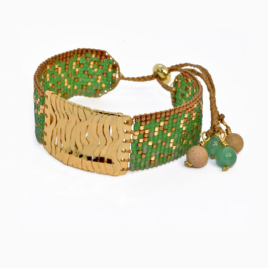 GOLD LACE BRACELET IN GOLD, EMERALD GREEN AND COPPER