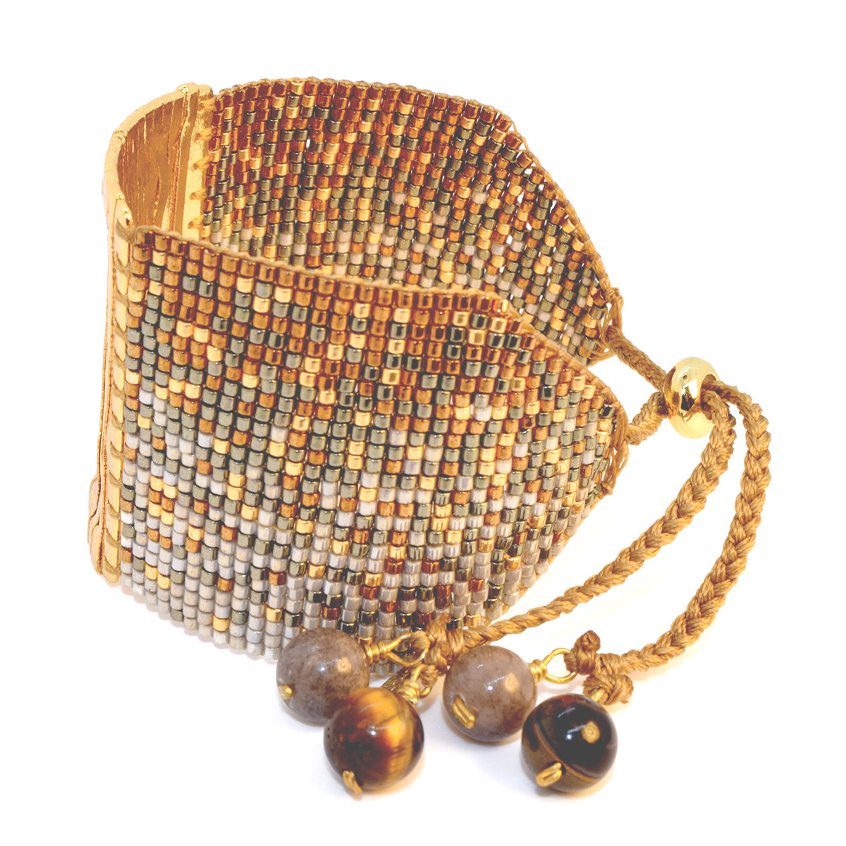 GOLD LACE BRACELET IN GOLD, GUNMETAL GRAY, AND WHITE