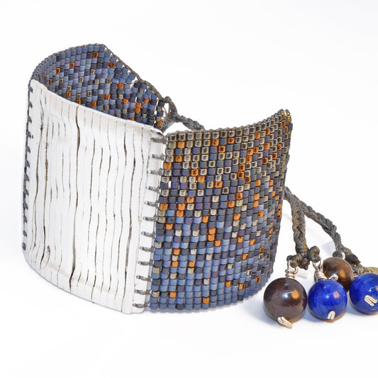 SILVER LACE BRACELET IN SILVER, LIGHT AND ROYAL BLUE AND COPPER