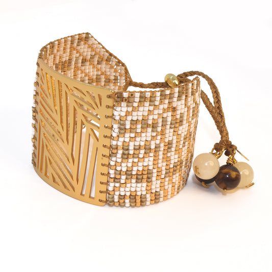 PALM BRACELET IN GOLD, BONE AND WHITE