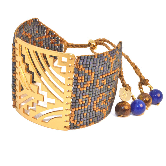 TRIBAL BRACELET IN COPPER AND METALLIC BLUE