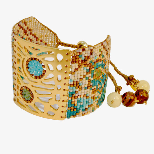 BUTTERFLY BRACELET IN GOLD, TURQUOISE, COPPER AND CREAM