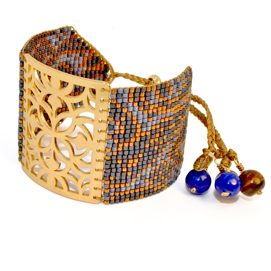 CLOVIS BRACELET IN GOLD, LIGHT BLUE AND METALLIC GRAY