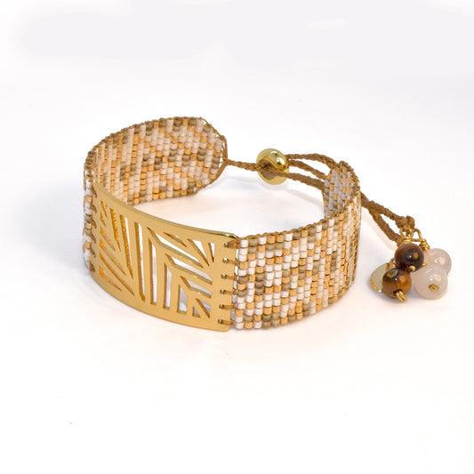 PALM BRACELET IN GOLD, BONE AND WHITE