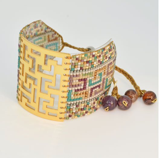 RHODOS BRACELET IN GOLD WITH GREEN, PURPLE AND NEUTRAL COLORS