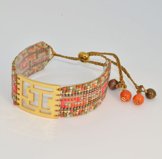 RHODOS BRACELET IN GOLD WITH CORAL AND NEUTRAL COLORS