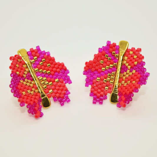 ROSE EARRINGS IN CORAL AND FUSHIA COLORS