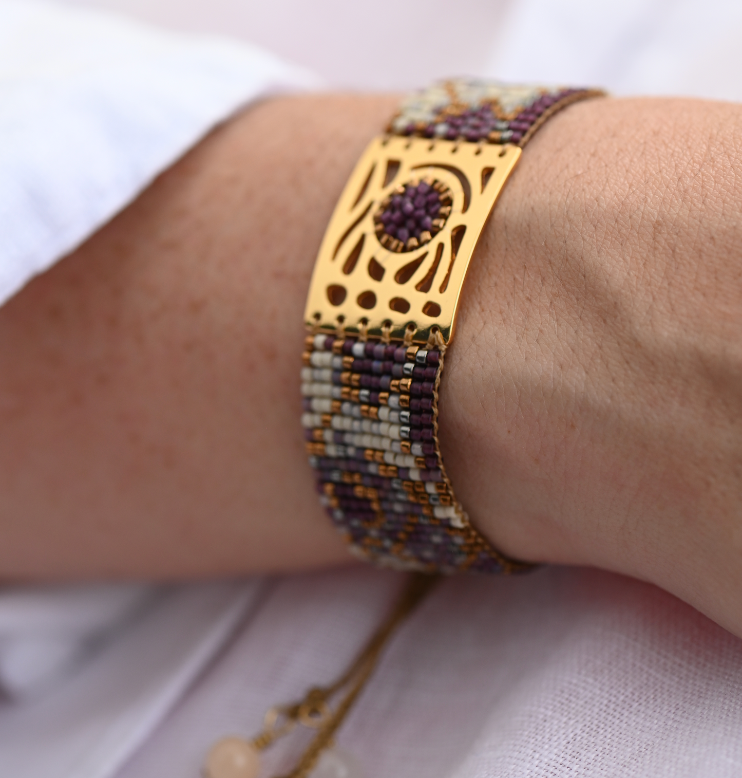BUTTERFLY BRACELET IN GOLD, PURPLE, GUNMETAL AND CREAM
