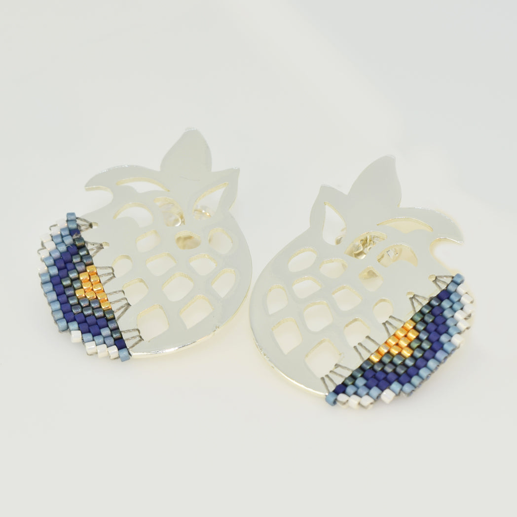 MAUI PINEAPPLE EARRINGS IN INDIGO BLUE AND BRASS COLORS