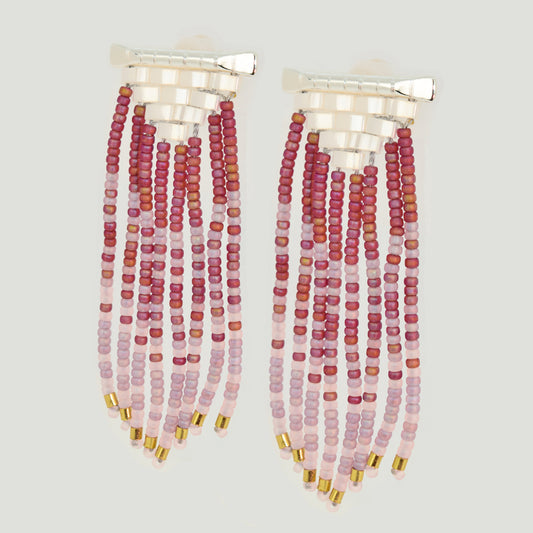 SUN RAYS EARRINGS IN PLUM, GOLD AND PEARL WHITE COLORS