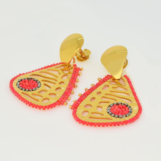 BUTTERFLY EARRINGS IN CORAL AND HONEY COLOR TONES