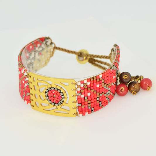 BUTTERFLY BRACELET IN CORAL AND HONEY COLOR TONES