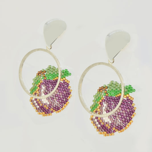 CAPRI EARRINGS IN SPRING PLUM AND MINT GREEN COLORS WITH A MEDITERRANEAN LOOK