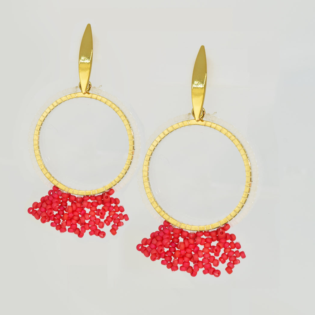 OCEANTREE EARRINGS IN CHERRY RED AND GOLD COLORS